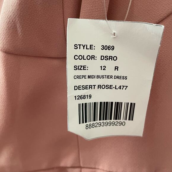 NWT Dessy Collection 3069 BUSTIER CREPE MIDI DRESS bow strap Desert Rose size 12 - Picture 7 of 8
